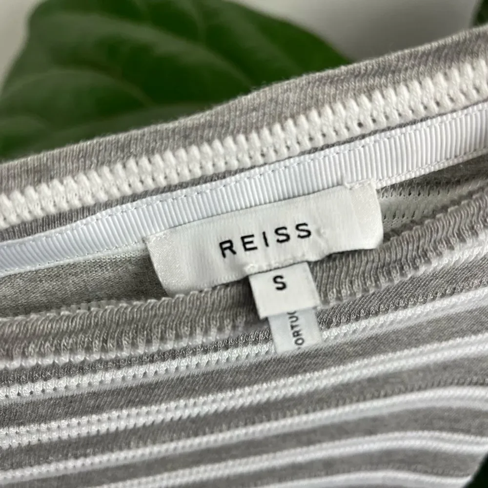 Reiss White Grey Striped Knit Tee Button Back Small - Picture 4 of 12